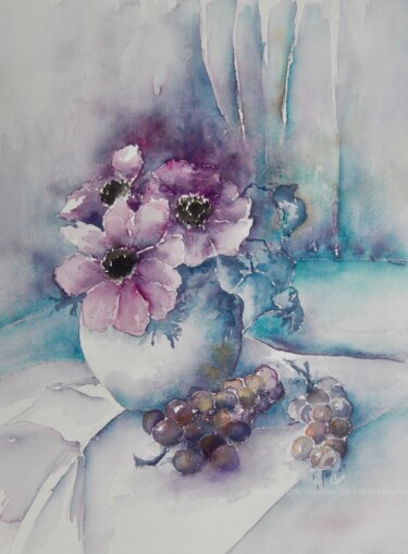 Peinture intitulée "Anémones roses et r…" par Marie-Charlotte Houpeurt-Chauffeté, Œuvre d'art originale, Aquarelle
