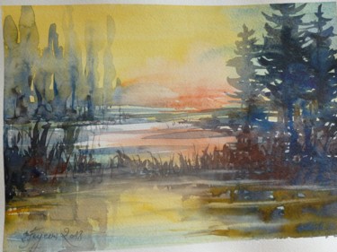 Peinture intitulée "lever-de-soleil-en-…" par Pierre Feyeux, Œuvre d'art originale, Aquarelle