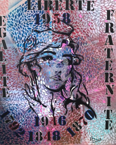 Peinture intitulée "Si fragile Marianne…" par Annie Predal, Œuvre d'art originale, Bombe aérosol