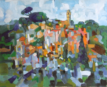 Peinture intitulée "Village corse" par Patrick Marie, Œuvre d'art originale, Huile Monté sur Châssis en bois