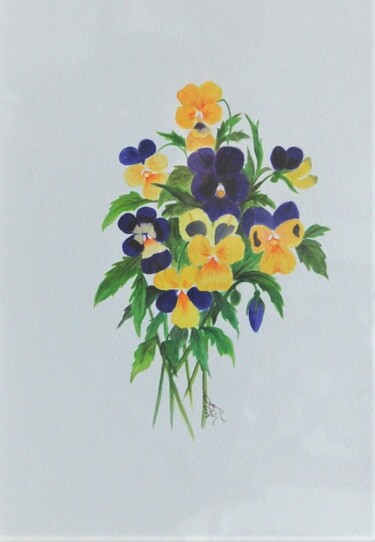 pensées -aquarelle signée Peinture intitulée "pensées -aquarelle…" par Patricia Giroldini Hyvernat, Œuvre d'art originale, Aquarelle