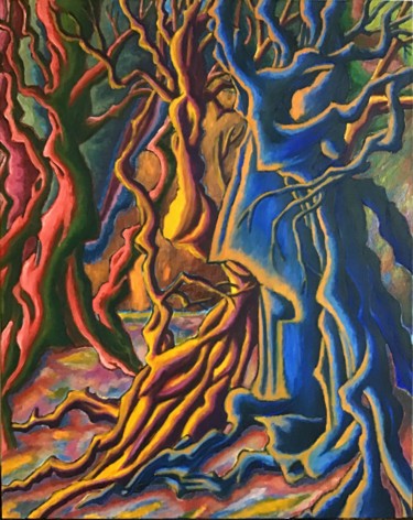 Peinture intitulée "Promenade en foret" par Jean-Luc Coulaud, Œuvre d'art originale, Huile