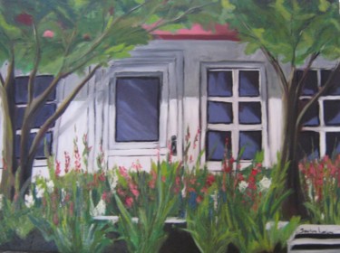 제목이 "La maison fleurie"인 미술작품 Jocelyne Lemieux로, 원작, 기름 나무 들것 프레임에 장착됨