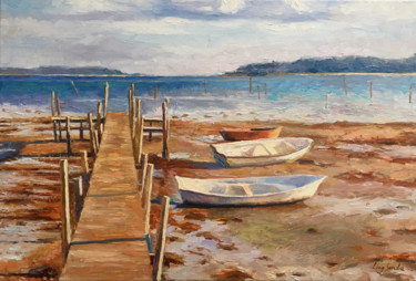 Sunset Glow in Middlefart - 2 Painting titled "Sunset Glow in Midd…" by Ling Strube, Original Artwork, Oil Mounted on Wood Stretcher frame