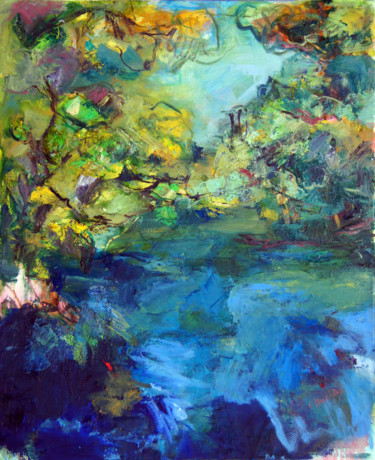 Painting titled "Au bord de l'eau da…" by Catherine Duchêne, Original Artwork, Oil