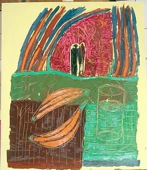 Malerei mit dem Titel "bananen+glas" von Zoran Komatinović, Original-Kunstwerk