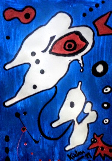 Painting titled "Bird speaks with Dog" by Georg Kiehn, Original Artwork, Acrylic