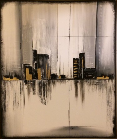 Peinture intitulée "ville-en-noir-et-or…" par Pascal Chaduiron (Cha), Œuvre d'art originale, Acrylique