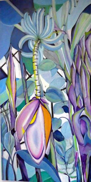 Malerei mit dem Titel "Blickfang Bananenbl…" von Urs, Original-Kunstwerk, Öl