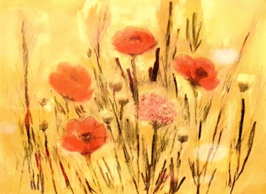 Malerei mit dem Titel "Blumenwiese" von Sigrid Helmlinger, Original-Kunstwerk, Pastell