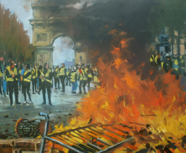 绘画 标题为“Gilets jaunes à Par…” 由Christian Arnould, 原创艺术品, 油