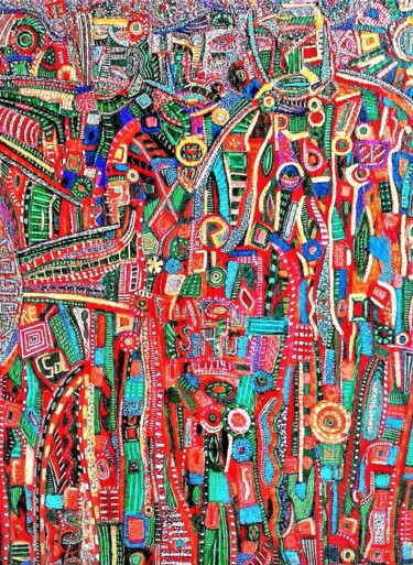 제목이 "Red-spectrum"인 미술작품 Sylvain Alain Lezin (L'Sly)로, 원작, 기름 나무 들것 프레임에 장착됨