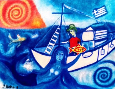 Painting titled "The Fisherman and t…" by Georg Kiehn, Original Artwork, Oil
