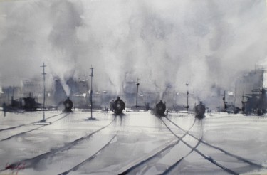 绘画 标题为“Trains 6” 由Giorgio Gosti, 原创艺术品, 水彩