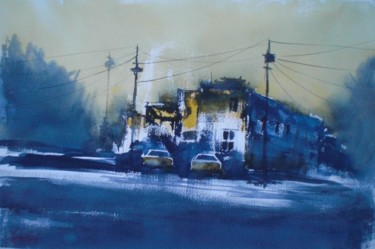 Malerei mit dem Titel "cars in the night" von Giorgio Gosti, Original-Kunstwerk, Aquarell