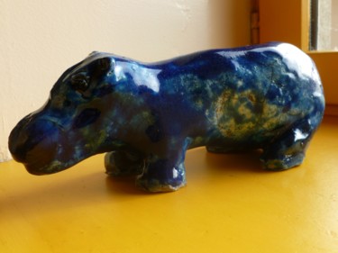 Sculpture intitulée "HIPPOPOTAME BLEU" par Pierre Feyeux, Œuvre d'art originale, Terre cuite
