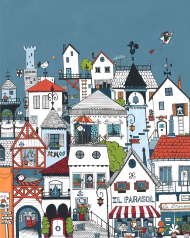Peinture intitulée "Cité idéale" par Ax Creart, Œuvre d'art originale, Acrylique