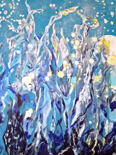 Painting titled "Blue" by Atignas Art, Original Artwork, Oil Mounted on Wood Stretcher frame