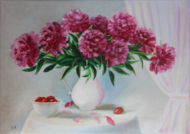 Peony Oil Painting Pink Peonies Bouquet Floral Still life Malerei mit dem Titel "Peony Oil Painting…" von Iryna Mykhailenko, Original-Kunstwerk, Öl Auf Keilrahmen aus Holz montiert