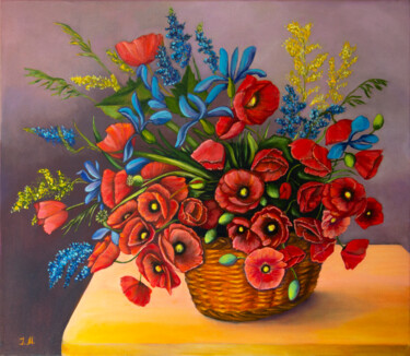 Poppies in a basket Peinture intitulée "Poppies in a basket" par Iryna Mykhailenko, Œuvre d'art originale, Huile