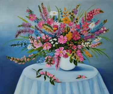 제목이 "Wildflowers in a Wh…"인 미술작품 Iryna Mykhailenko로, 원작, 기름 나무 들것 프레임에 장착됨