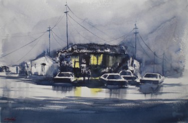 Malerei mit dem Titel "cars in the night 2" von Giorgio Gosti, Original-Kunstwerk, Aquarell