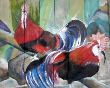 Malerei mit dem Titel "Hahn im Duo    (auf…" von Urs, Original-Kunstwerk, Acryl