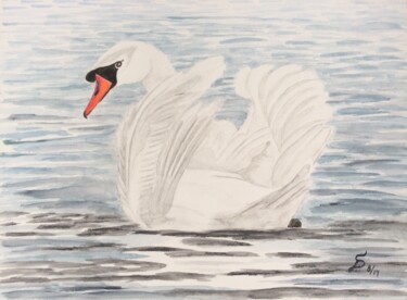Malerei mit dem Titel "Le cygne / Der Schw…" von Stefan Dhein, Original-Kunstwerk, Aquarell