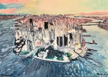 绘画 标题为“Vue aérienne de New…” 由Krikor Simonian, 原创艺术品, 油