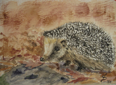 Malerei mit dem Titel "L´hérisson / Igel" von Stefan Dhein, Original-Kunstwerk, Aquarell