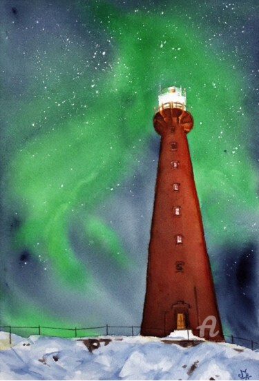 Peinture intitulée "Une nuit à Andenes" par Emilie Denis, Œuvre d'art originale, Aquarelle