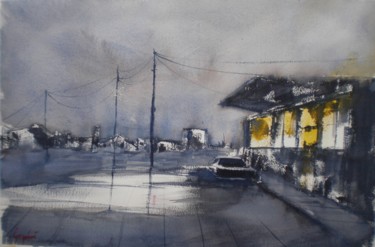 Malerei mit dem Titel "cars in the night 3" von Giorgio Gosti, Original-Kunstwerk, Aquarell
