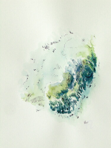 Peinture intitulée "Blue in Green 12" par Hélène Mongin, Œuvre d'art originale, Encre