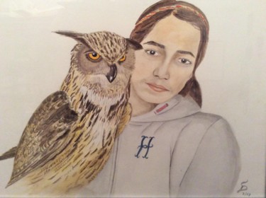 Malerei mit dem Titel "Jeune fille avec gr…" von Stefan Dhein, Original-Kunstwerk, Aquarell