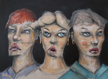 Peinture intitulée "3 coupines" par Pilip, Œuvre d'art originale, Acrylique