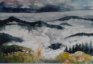 Peinture intitulée "brumes-cevenolles-v…" par Pierre Feyeux, Œuvre d'art originale, Aquarelle