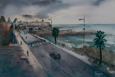 Peinture intitulée "La corniche" par Michelle Thébault (Farane), Œuvre d'art originale, Aquarelle