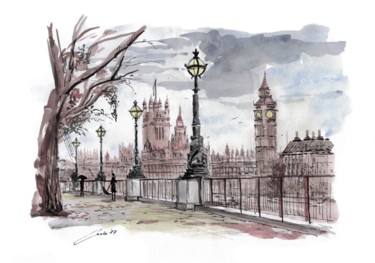 제목이 "London"인 그림 Ludo Sevcik로, 원작, 잉크