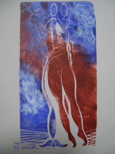 印花与版画 标题为“"le temps n'a aucun…” 由Nadine Trescartes (fildefériste), 原创艺术品, Linocuts