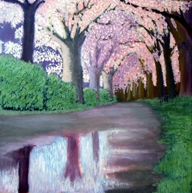 Рисунок под названием "Night in the town g…" - Kay-Painting, Подлинное произведение искусства, Масло