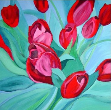 Peinture intitulée "LES TULIPES" par Catherine Suchocka, Œuvre d'art originale, Huile