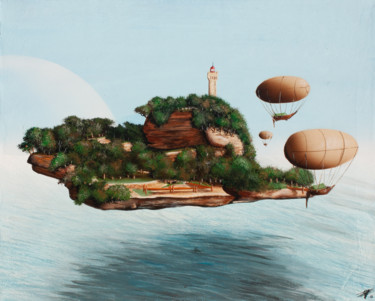 绘画 标题为“Ile Flottante” 由Pascal Genevois, 原创艺术品, 丙烯 安装在木质担架架上