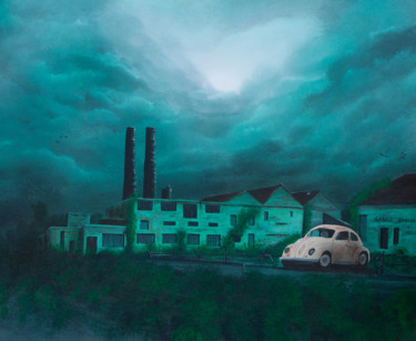 Peinture intitulée "Le Garage Charles" par Pascal Genevois, Œuvre d'art originale, Acrylique Monté sur Châssis en bois