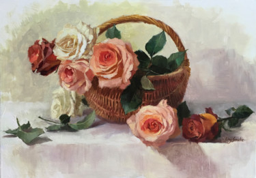 Rose Basket Painting titled "Rose Basket" by Ling Strube, Original Artwork, Oil