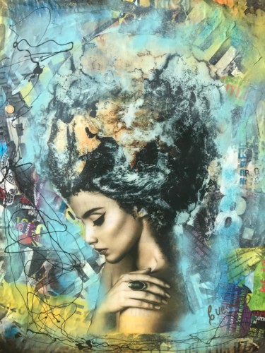 Collages getiteld "Lady Dreams" door Adriano Cuencas, Origineel Kunstwerk, Collages