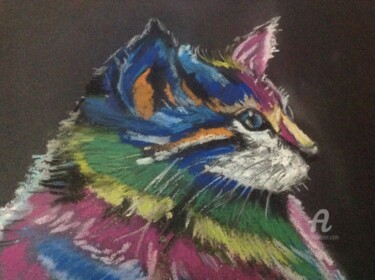 图画 标题为“Chat coloré” 由Christel, 原创艺术品, 粉笔 安装在纸板上