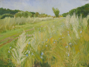Peinture intitulée "Fleurs de chicorée" par Stanislav Khodak, Œuvre d'art originale, Huile