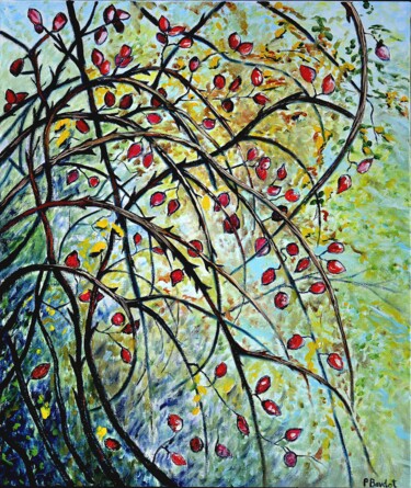Peinture intitulée "Sous l'églantier" par Pascal Baudot, Œuvre d'art originale, Huile