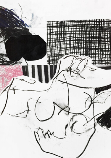 NUDE LYING SOMEWHERE Collages intitulée "NUDE LYING SOMEWHERE" par Luc Pierre, Œuvre d'art originale, Papier