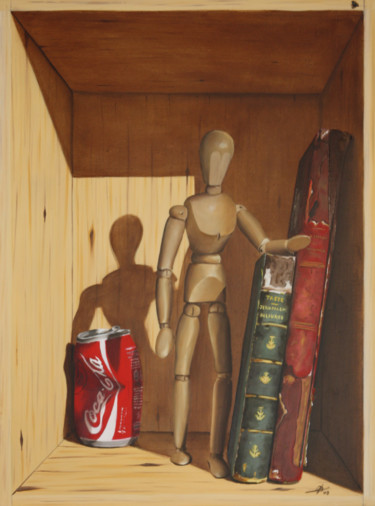Peinture intitulée "Accoudé aux livres" par Pascal Genevois, Œuvre d'art originale, Huile